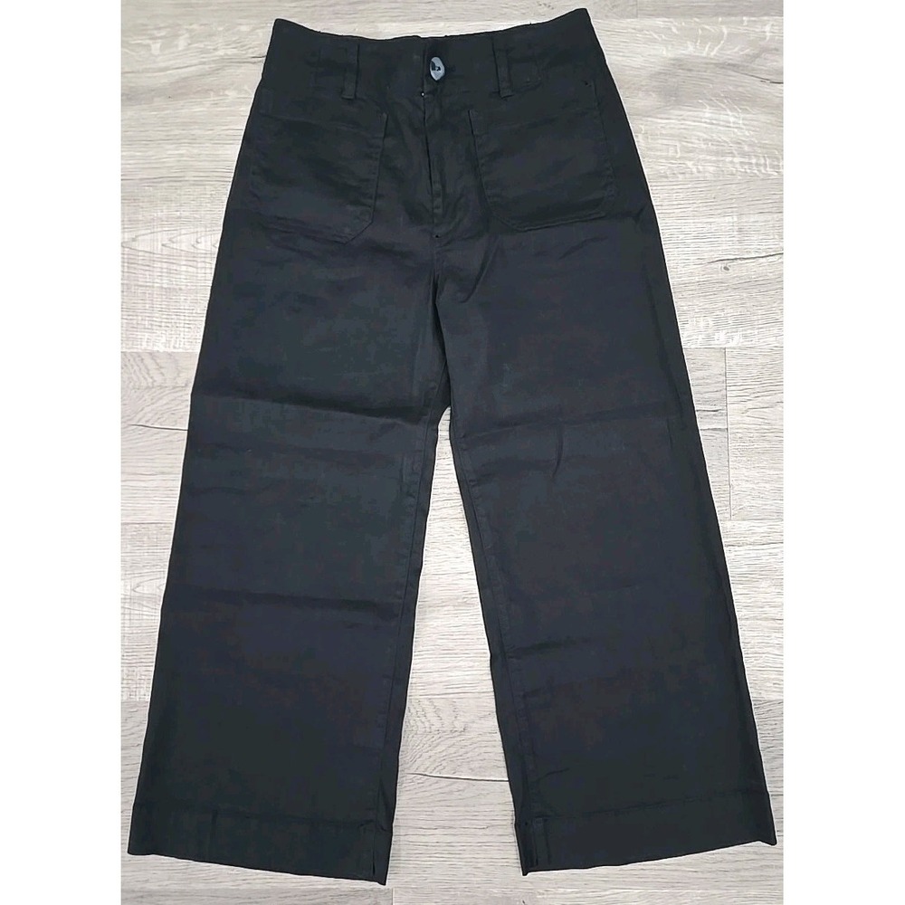 Anthropologie Maeve The Colette Pants Womens 4P‎ Black Cropped Wide Leg Pockets